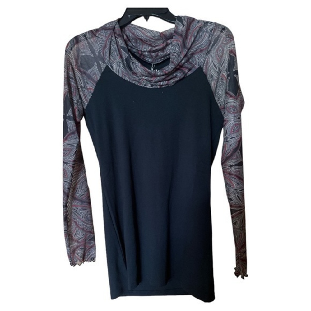 Laura Hlavac Nora Tunic Mesh Cowl Neck Sleeves Stretch Stained Glass Small NWT